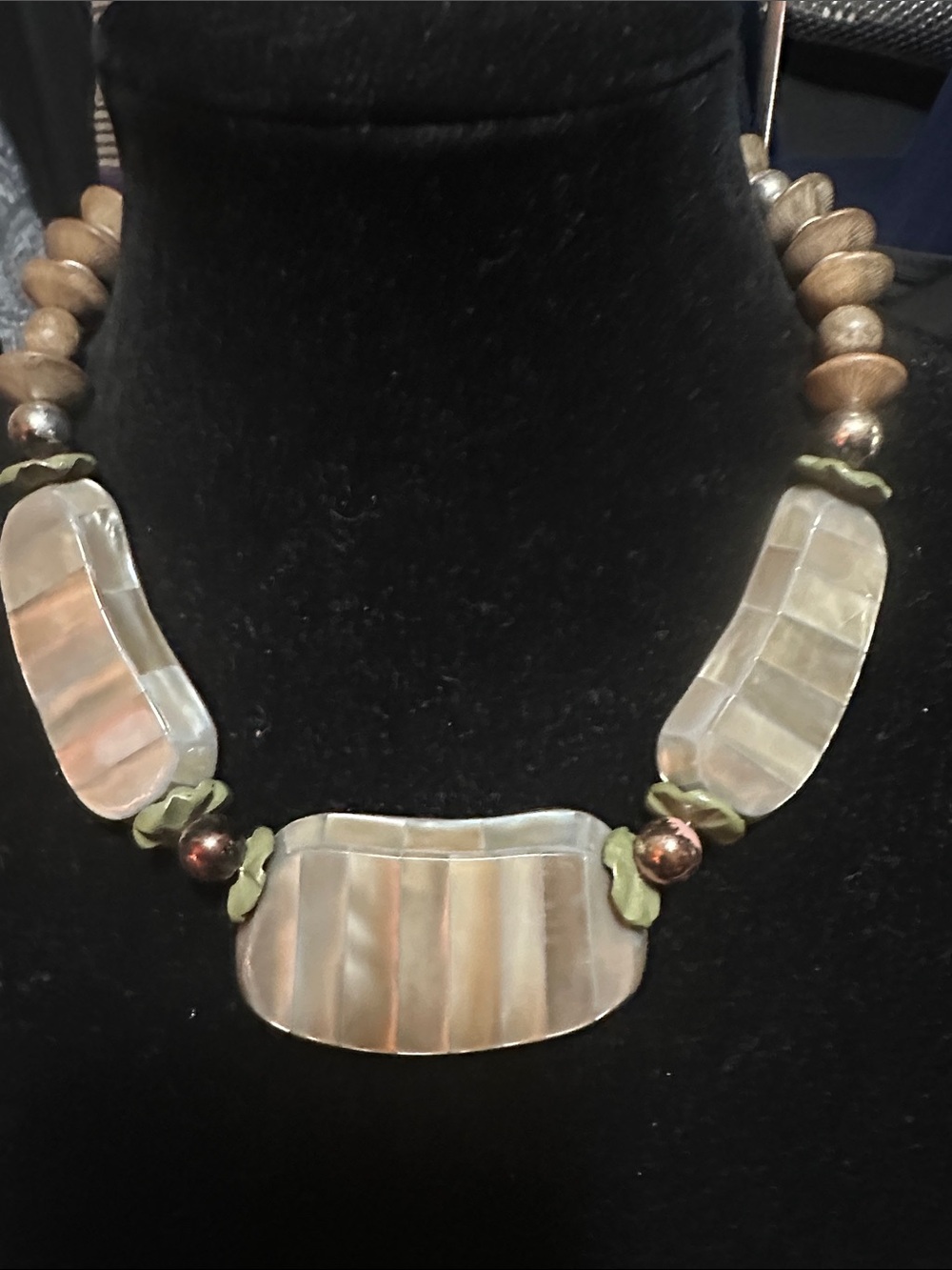 Handcrafted Shell Statement Necklace in Iridescent Cream and Brown